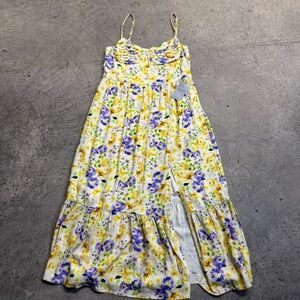 ASTR the Label Yellow Cream Floral Midi Dress Size L‎ Cottage- core Bohemian NWT